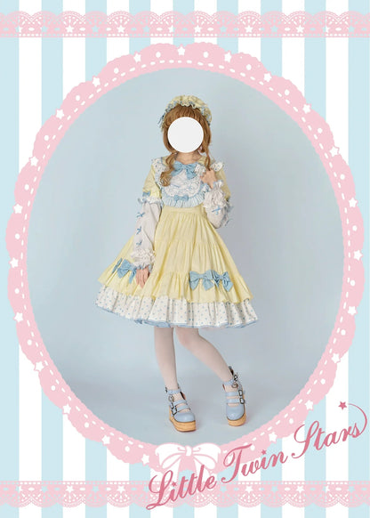 Vcastle - Sweet Lolita OP Dress Splicing Sleeve Apron Dot Print Dress