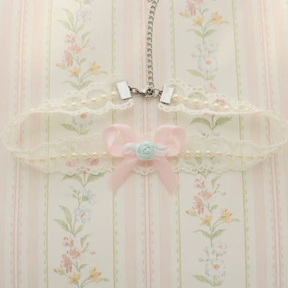 Creamy Bubbles - Sweet Lolita Choker Vintage Lace Rose Handmade Necklace
