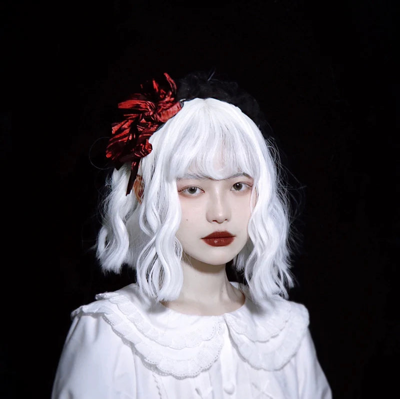 Strange Sugar - Gothic Lolita KC Black Wine Red Ruffled Bow Hair Accessories