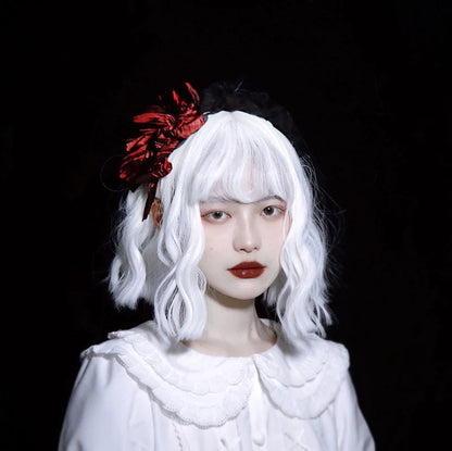 Strange Sugar - Gothic Lolita KC Black Wine Red Ruffled Bow Hair Accessories