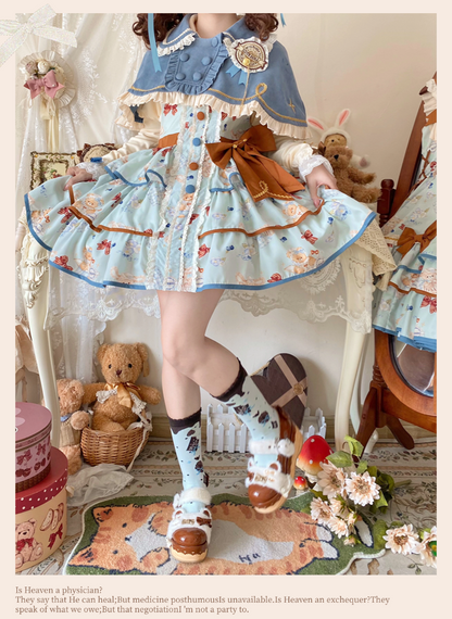 Cheese Mee Mee - Seaside Tea Party - Sweet Lolita Dress Cute Print JSK and Cape