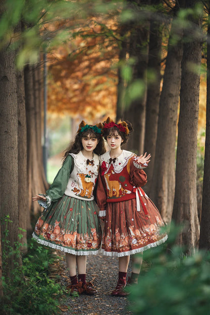 Miss Point - Chubby Fox in the Forest - Kawaii Lolita Vest Customized Lolita Sweater