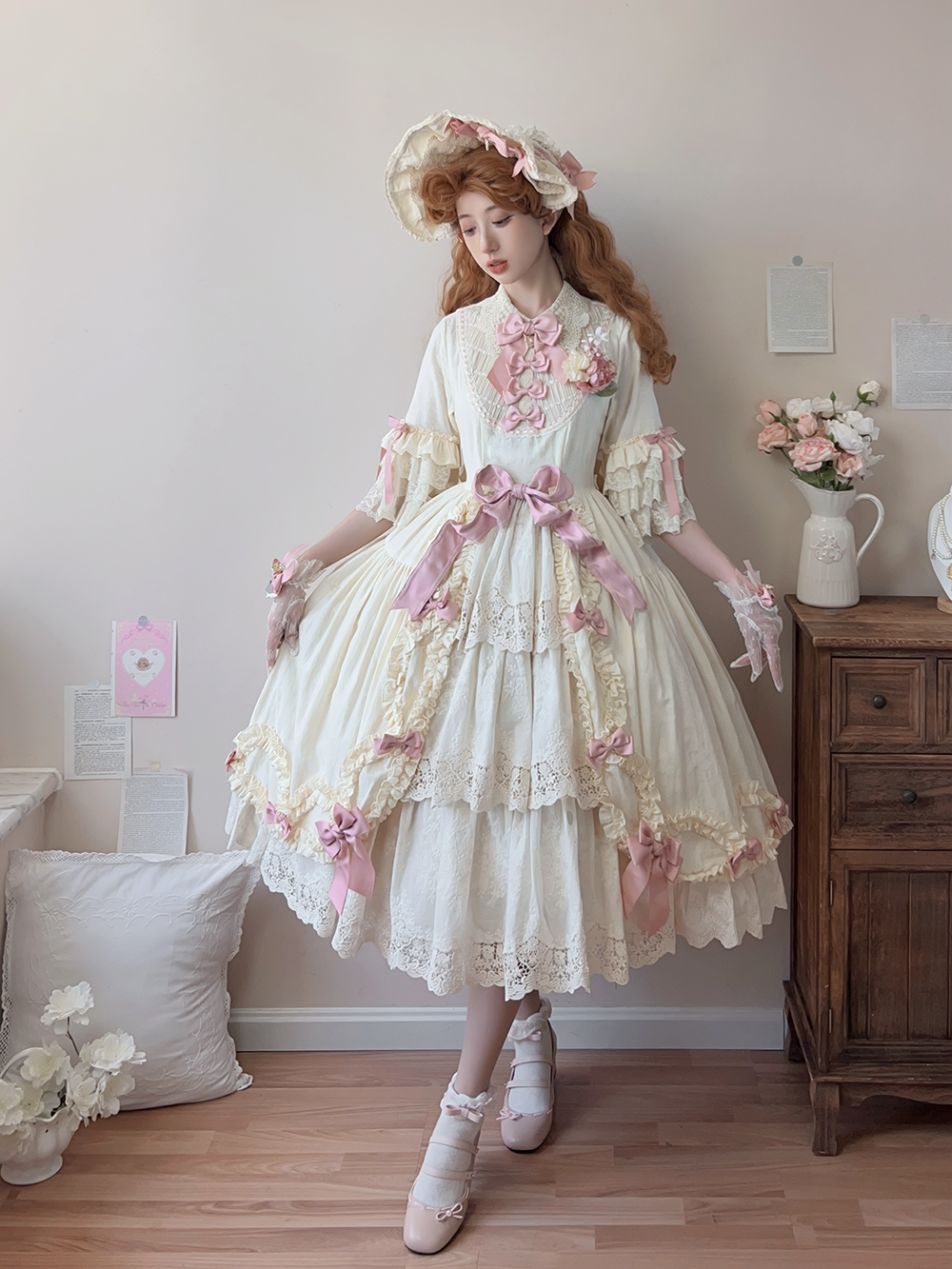 Miss Point - Lilyka Garden - Classic Lolita OP Dress Set Elegant Floral Wall Princess Sleeve