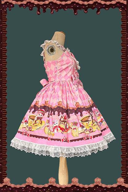 Infanta - Cream Meow - Sweet Lolita JSK, Cat Print