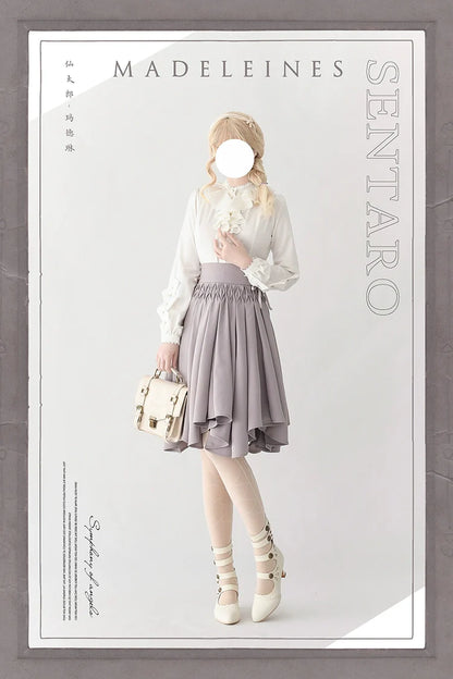 Sentaro - Pleated Irregular Knit Floral Slim Fit Vest and Half Skirt Set