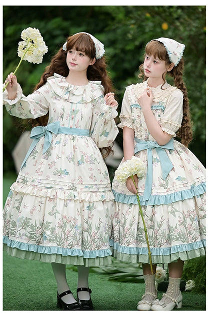 With PUJI - Oriole Time - Country Lolita JSK and OP Dress, Floral and Bird Print