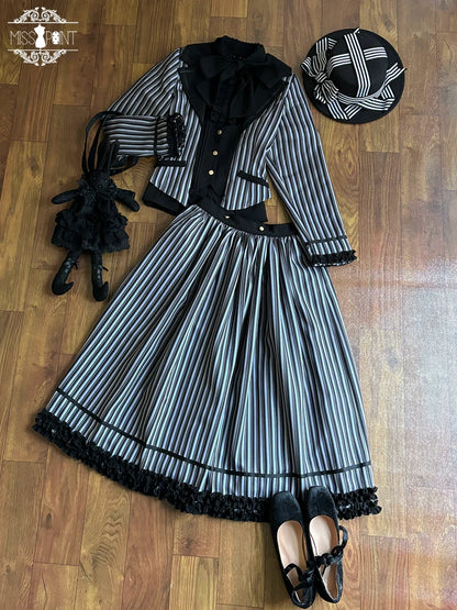 Miss Point - Classical Chocolate - Classic Lolita Skirt Elegant Striped SK