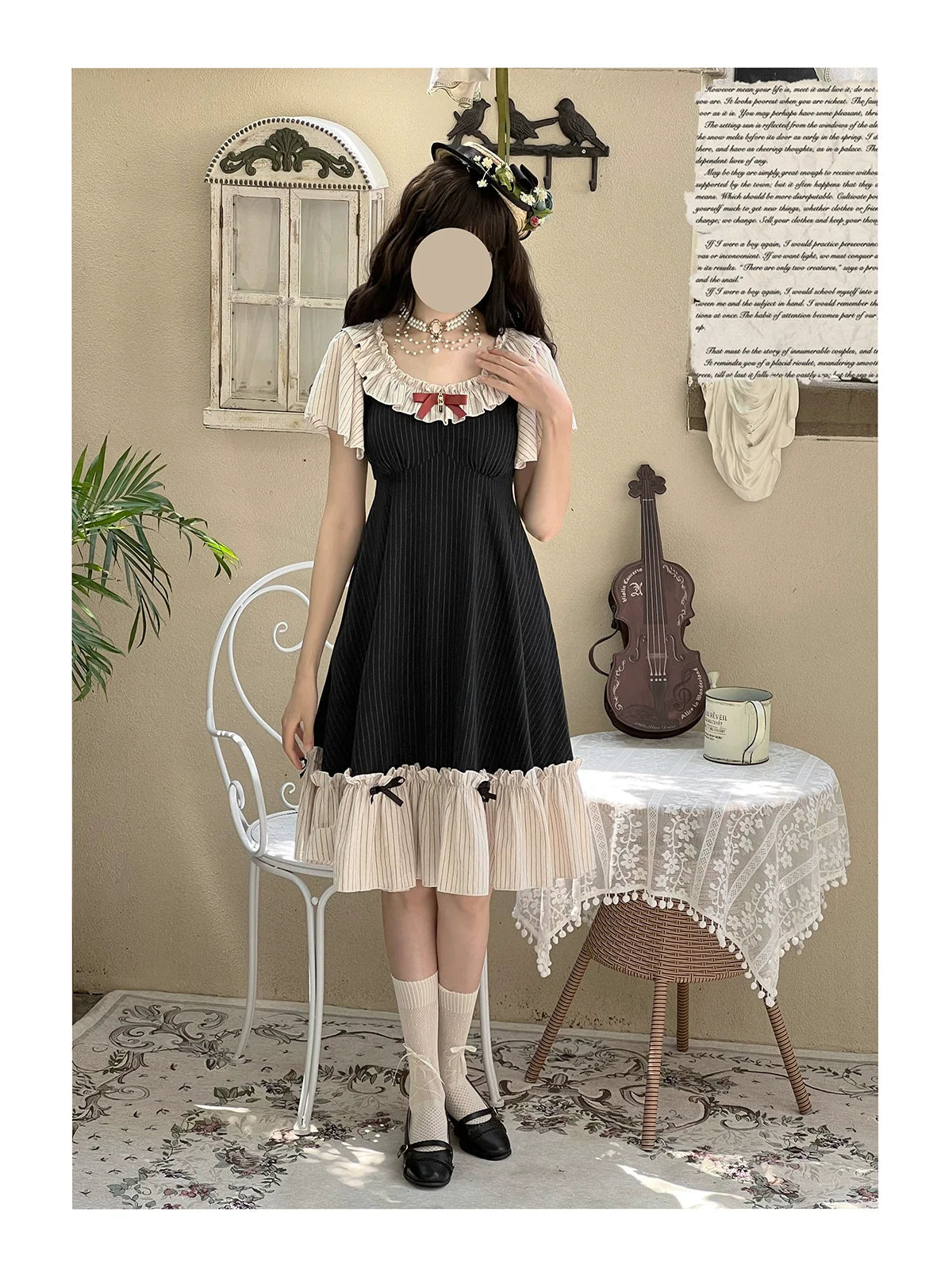 EESSILY - Cotton Plus Size Lolita OP Dress With Pockets & Detachable Bra Pads