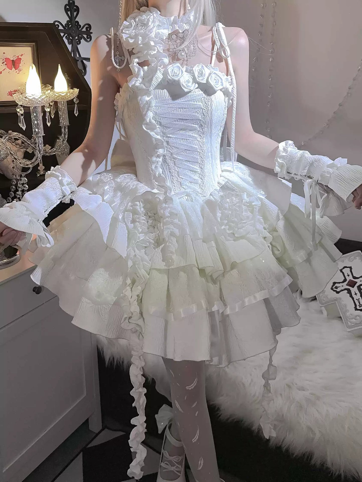 Silent Manor - White Gothic Lolita Fishbone JSK Dress