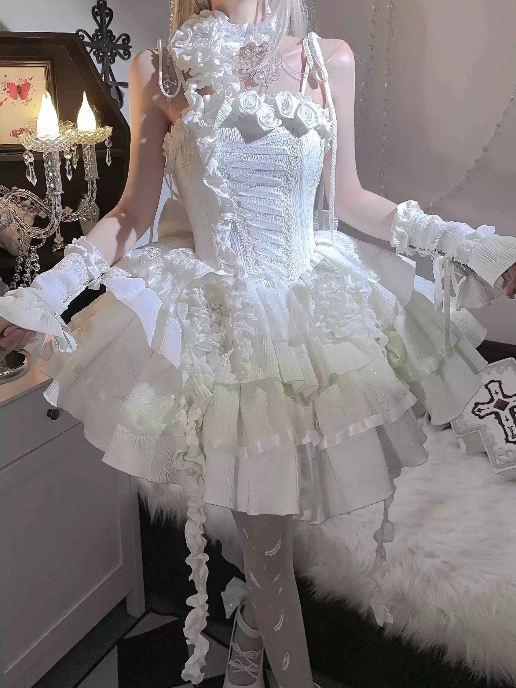 Silent Manor - White Gothic Lolita Fishbone JSK Dress