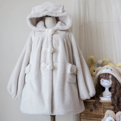 MIST - Cream Cheese - Winter Kawaii Lolita Overcoat Thickened Hooded Loose Outwear