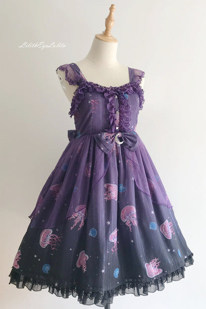 LilithEye - Jellyfish Meteor - Chiffon Fairy Jellyfish Printed Lolita JSK