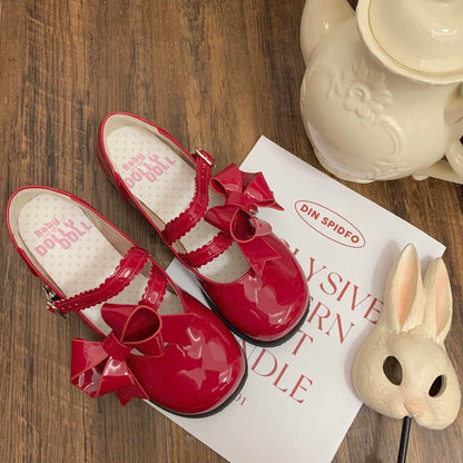 Dolly Doll - Apple Candy - Mary Jane Lolita Shoes Bow PU Low-Mid Heel Shoes