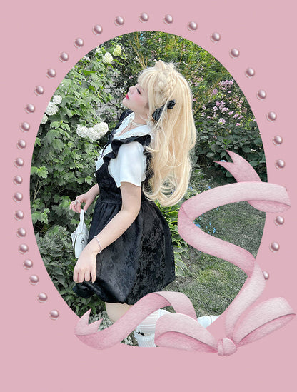 Yingtang - Plus Size Lolita Dress Set Short Sleeve Shirt