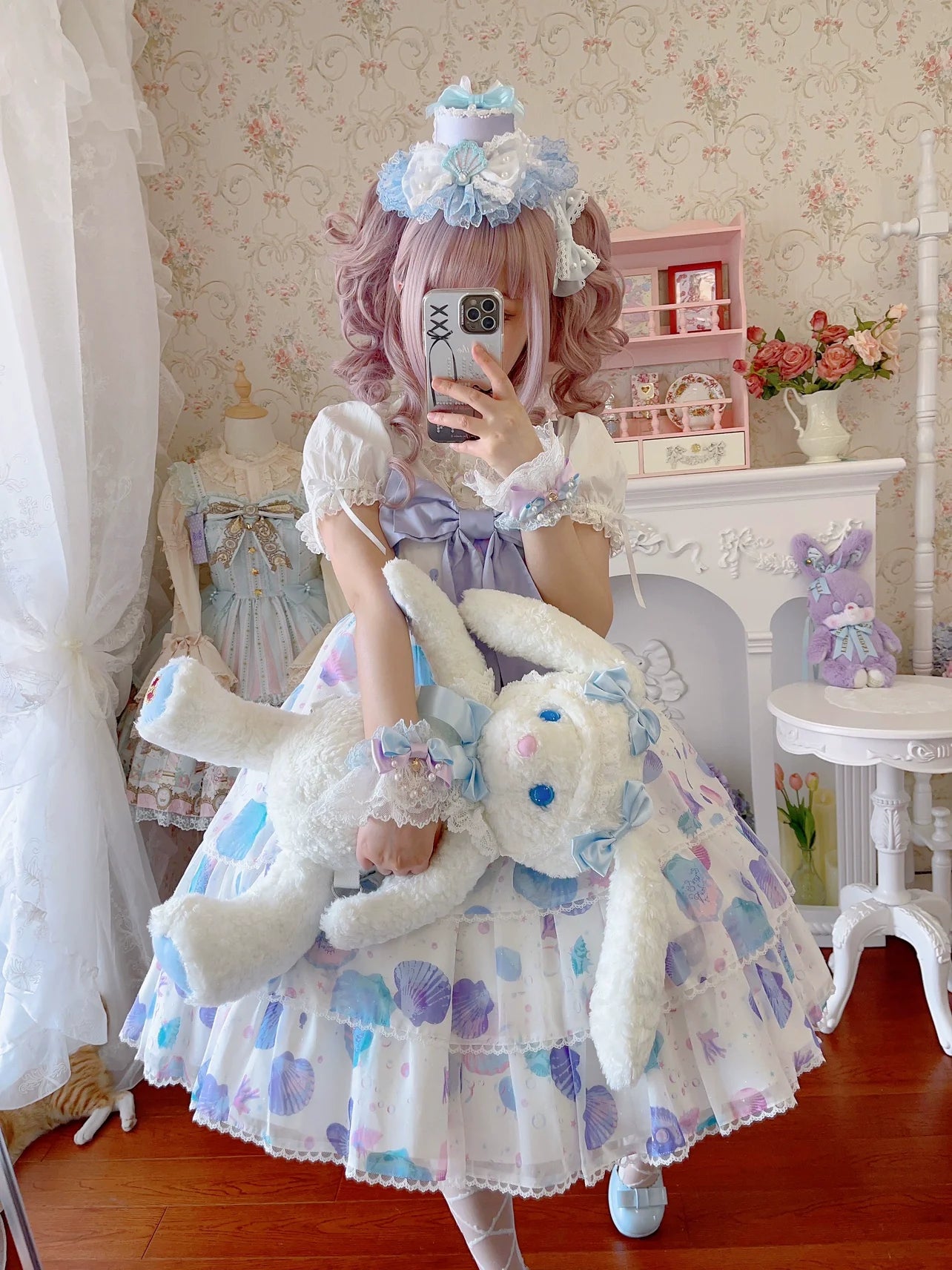 CheeseCat - Sweet Lolita Lace Cuffs Seashell Embroidery Ribbon Bow