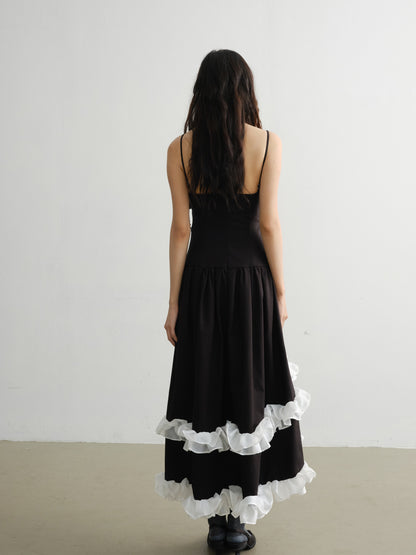 Rivets Decorated Lace Irregular Suspender Dress