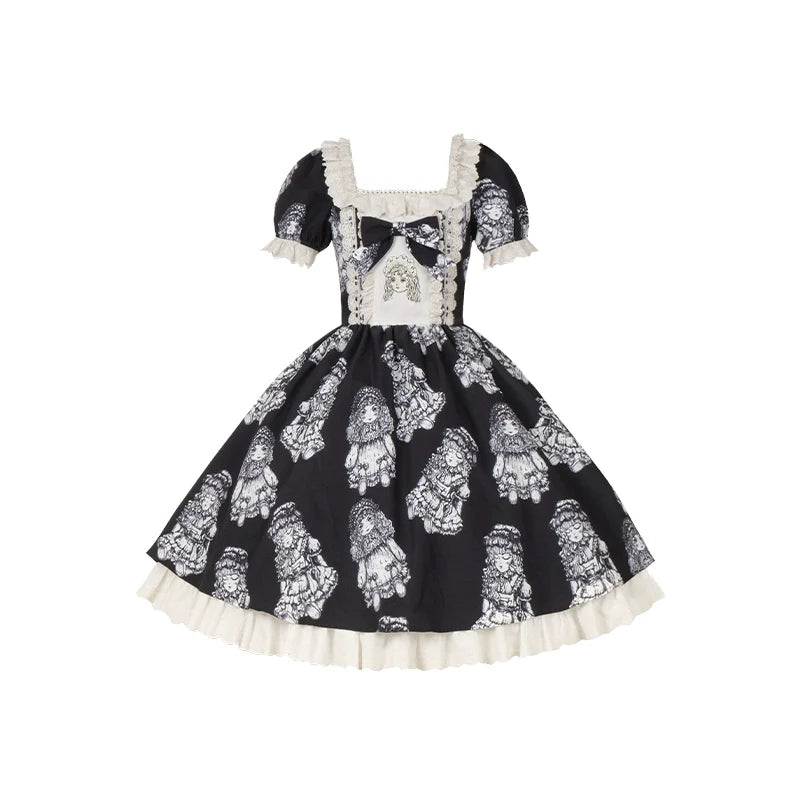 With PUJI - Doll Night - Vintage Twin Lolita OP Dress Embroidered Doll Dress