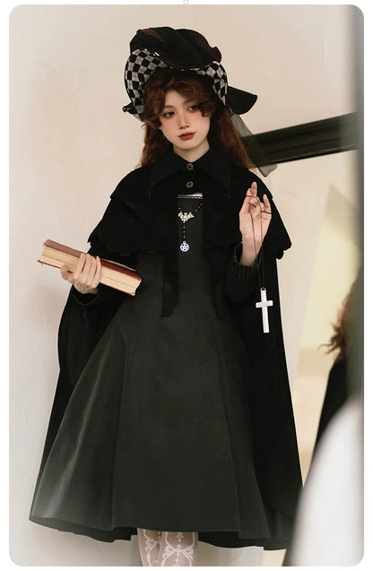 With Puji - Pilgrim - Black Gothic Lolita Cape, Detachable 2-Piece