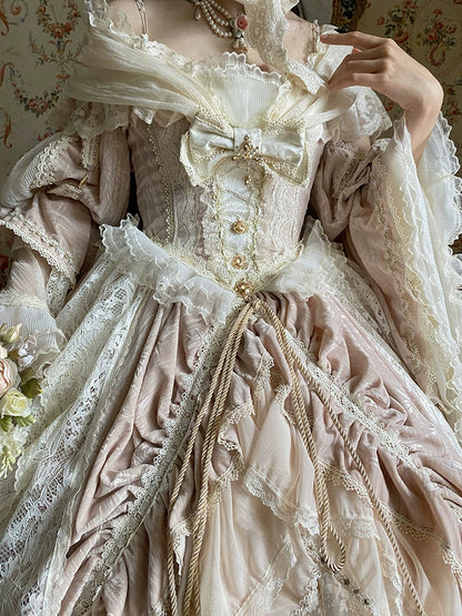 Guaji - Isabella - Wedding Lolita OP Bridal Dress with Tiered Petticoat and Trailing