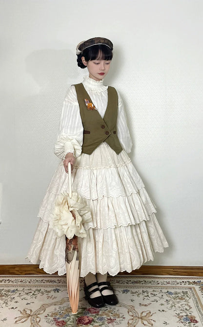 Miss Point - Chubby Fox in the Forest - Customized Lolita Skirt Embroidery Lace Cotton Lolita Skirt