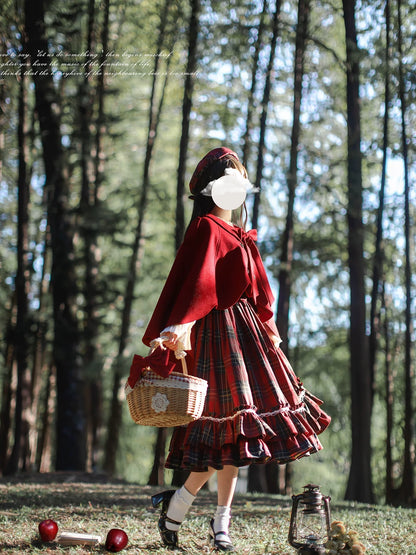 HuTaoMuJK - Little Red Riding Hood - Vintage Lolita Cape & JSK Dress Set