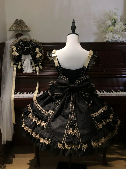 Hanguliang - Gilded Memories - Princess Lolita Jumper Dress, Tiered Ruffles