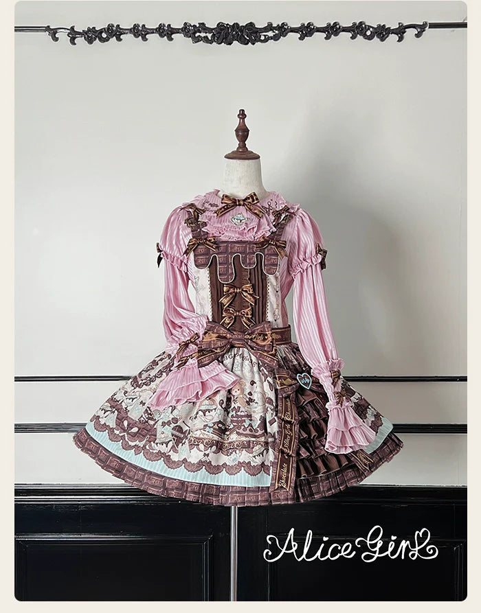 Alice Girl - Bear Chocolate Bar - Kawaii Lolita Blouse, Long Sleeve