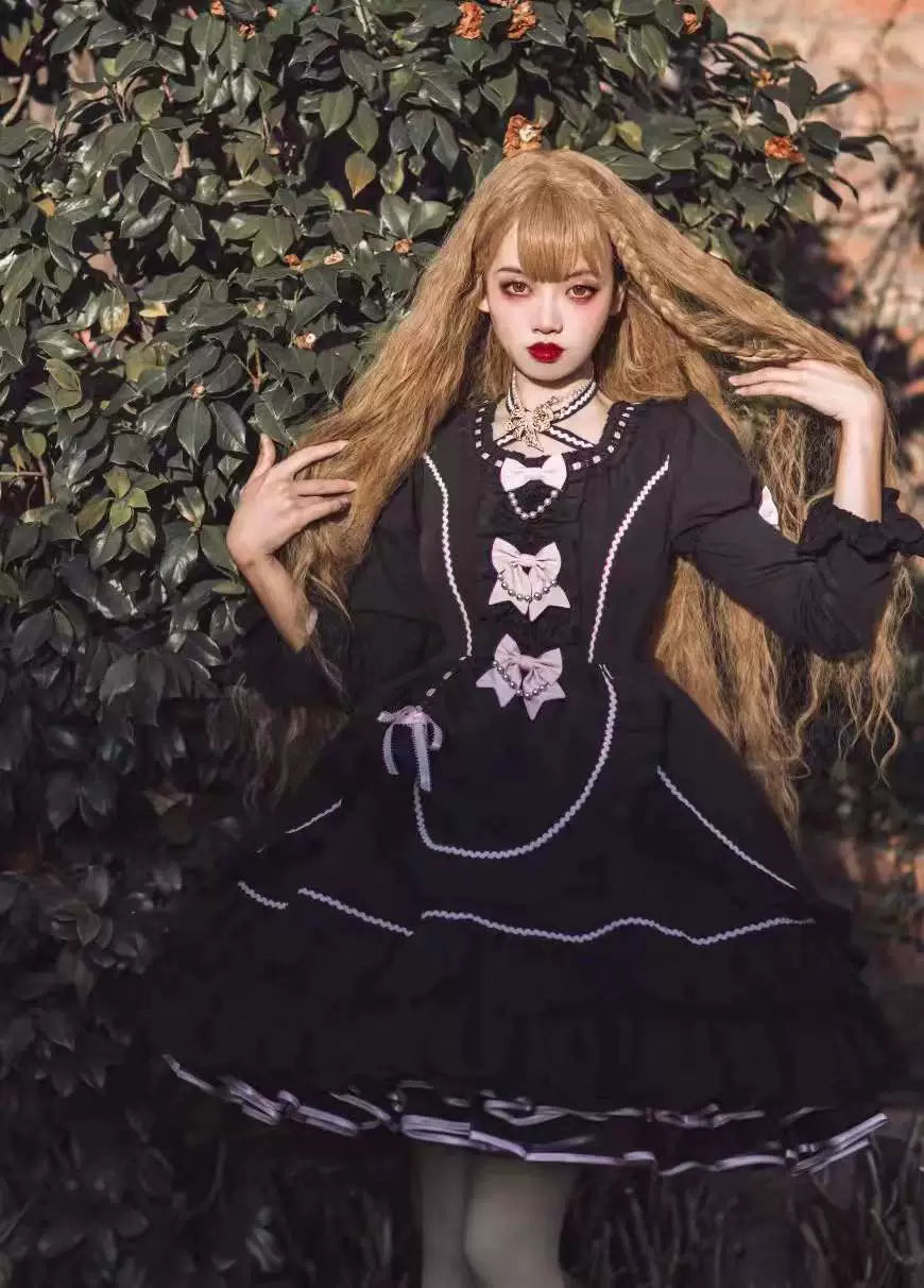 Catlow Rabbit - Black Lolita Doll OP/JSK with Adjustable Elasticity