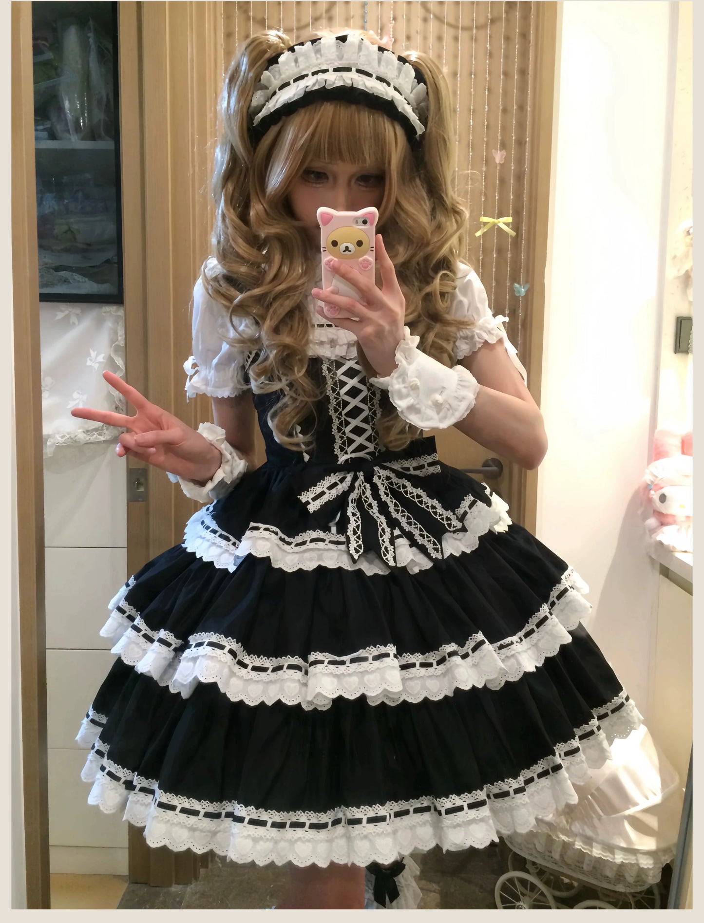 TaTaTa Lolita - Otome Heart - Cotton Old School Lolita JSK Dress Suit, Heart-Shaped Lace Trim