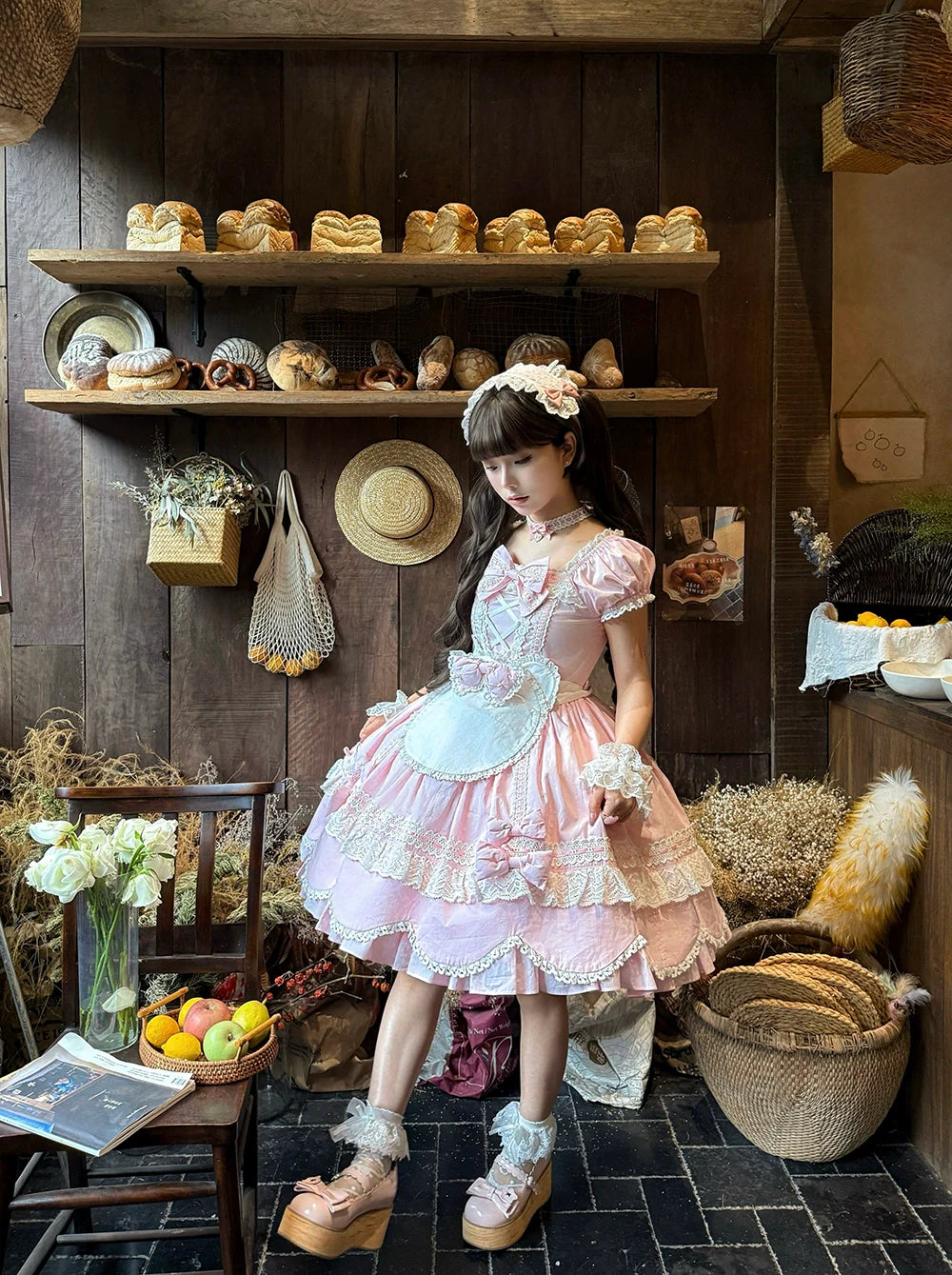 Miss Point - Vintage Petal Rabbit - Old School Lolita OP Cotton Dress With Petal-Shaped Hem