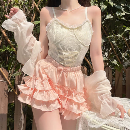 Sugar Girl - Daily Lolita Bloomers Anti-Exposure Pink Ruffle Safety Shorts