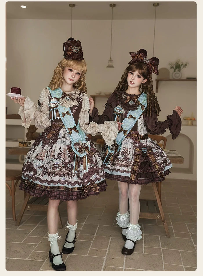 Alice Girl - Bear Chocolate Bar - Kawaii Lolita Blouse, Long Sleeve