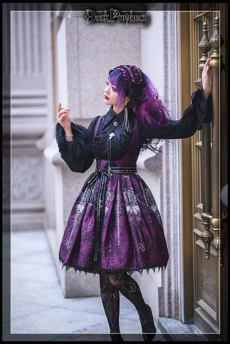 DuskProphecy - Coccyx - Elegant Lolita Dress High Waist Fishbone Print JSK Set