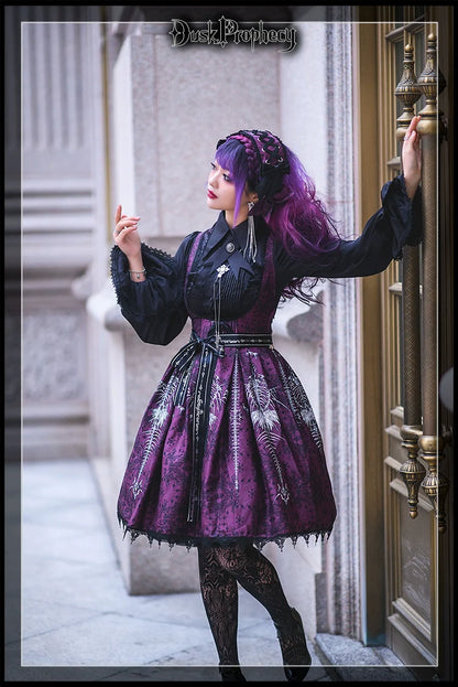 DuskProphecy - Coccyx - Elegant Lolita Dress High Waist Fishbone Print JSK Set