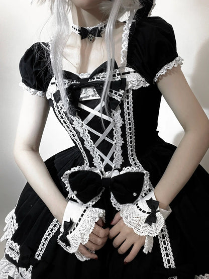 Miss Point - Vintage Petal Rabbit - Old School Lolita OP Cotton Dress With Petal-Shaped Hem