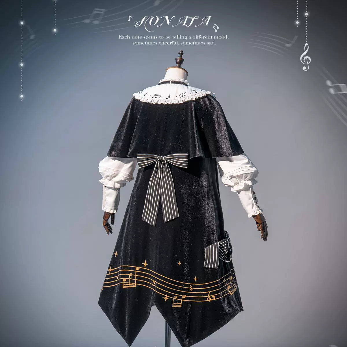 Forest Fluorescent Carps - Black and White Sonata - Ouji Lolita Vest Suit and Vintage Lolita OP Dress