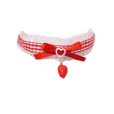 MaoJiang Handmade - Kawaii Red Bow Strawberry Choker