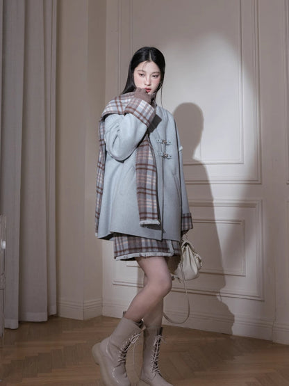 Fur edge plaid jacket + skirt【s0000005806】