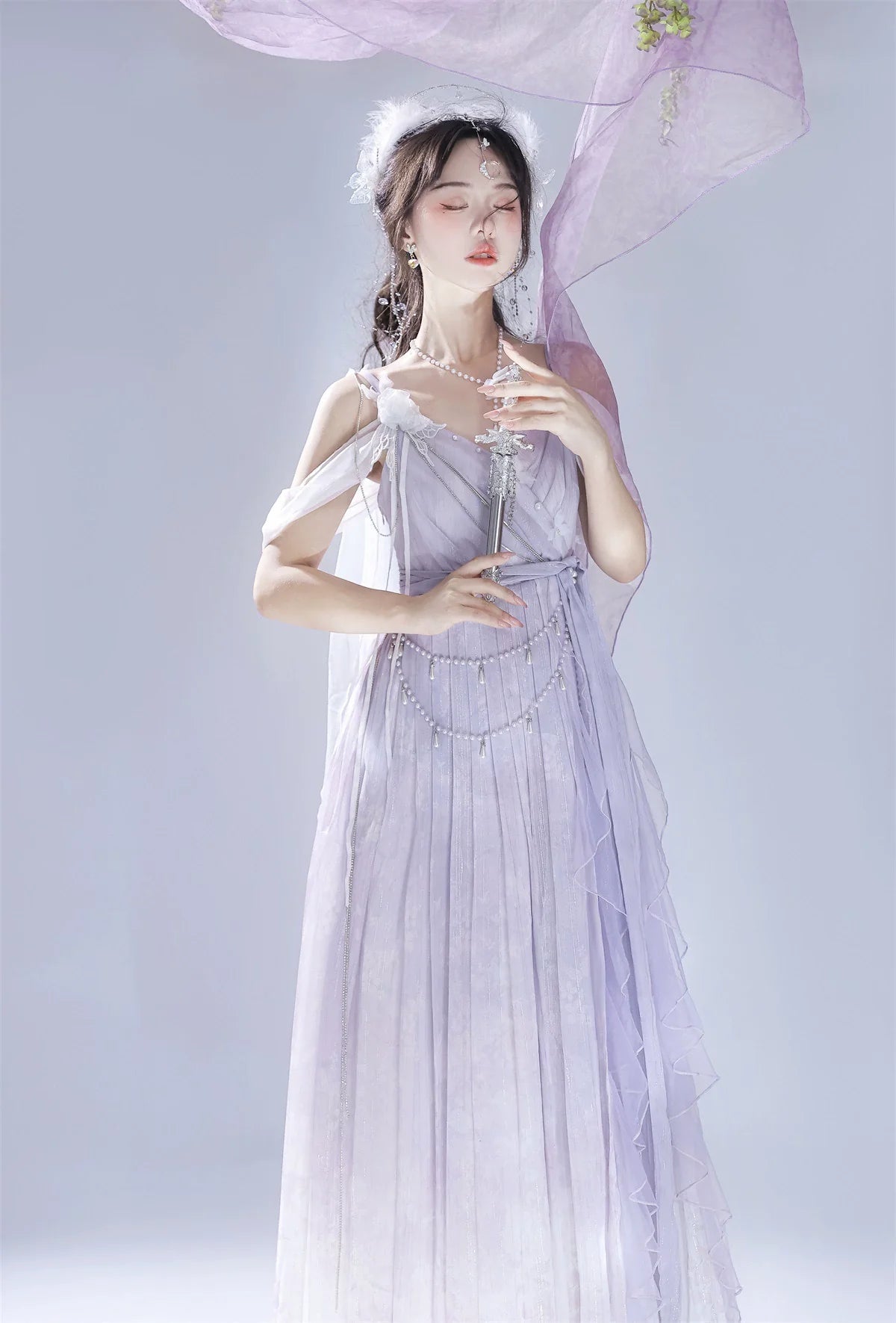 Meow Studio - Han Lolita Dress Side Slit Purple JSK Dress