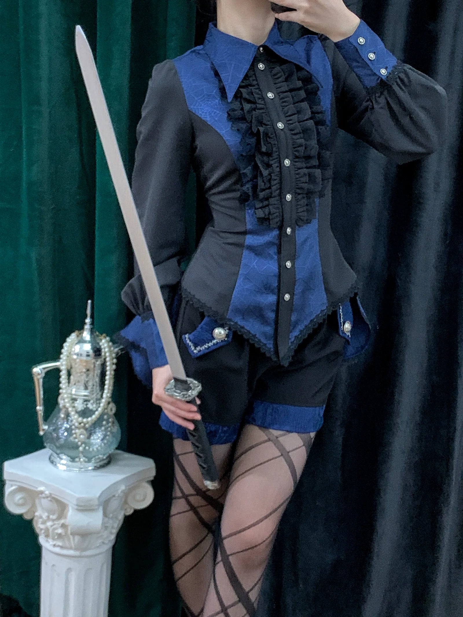 Little Dipper - Cold Rice - Ouji Lolita Shirt With Spiderweb Pattern in Several Versions