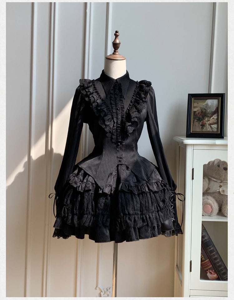 With PUJI - Charlotte - Elegant Lolita Blouse Summer Shirt with Lantern Sleeves