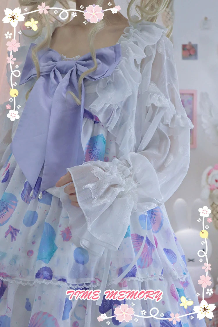 Time Memory - Xianbei - Sweet Lolita Chiffon Lantern Sleeve Cardigan with Bow