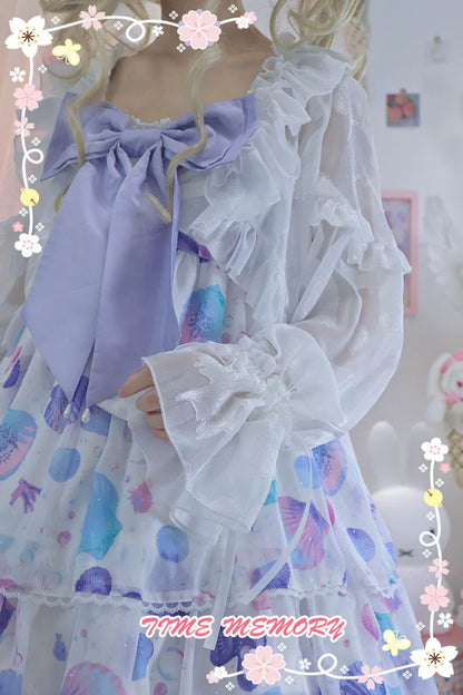 Time Memory - Xianbei - Sweet Lolita Chiffon Lantern Sleeve Cardigan with Bow