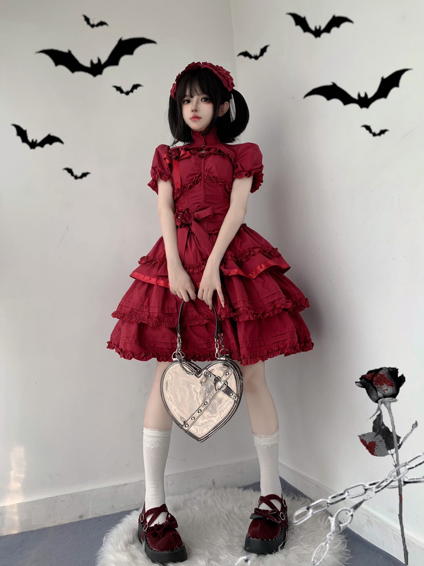 Mengfuzi - LiLith - Christmas Gothic Lolita JSK Dress, Short Sleeve Bolero