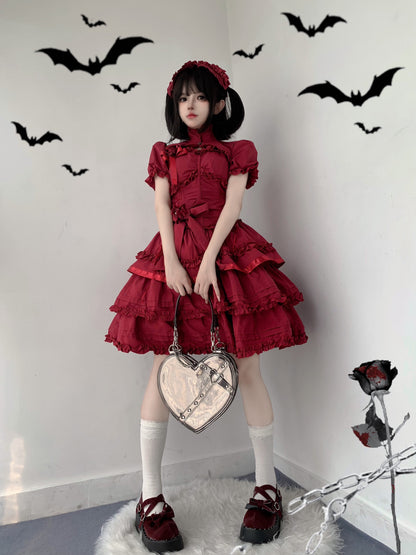 Mengfuzi - LiLith - Christmas Gothic Lolita JSK Dress, Short Sleeve Bolero