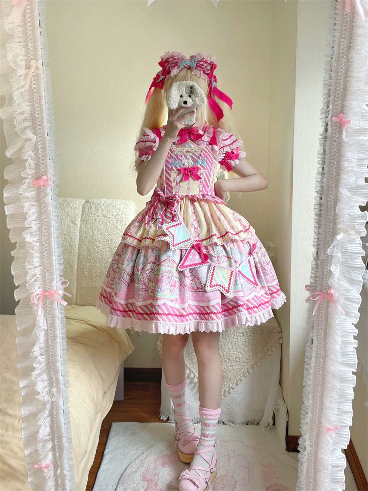 Letters from Unknown Star - Candy Park - Sweet Lolita Print Jumper Dress
