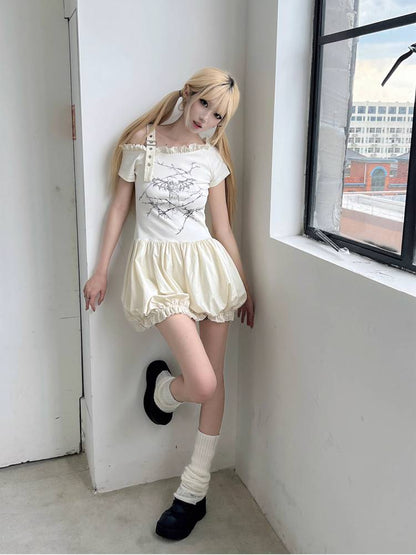 Printed off-the-shoulder dress【s0000009338】