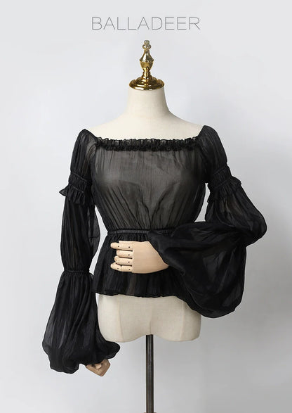 Balladeer - Classic Lolita Shirt Puff Sleeves Open Shoulder Blouse