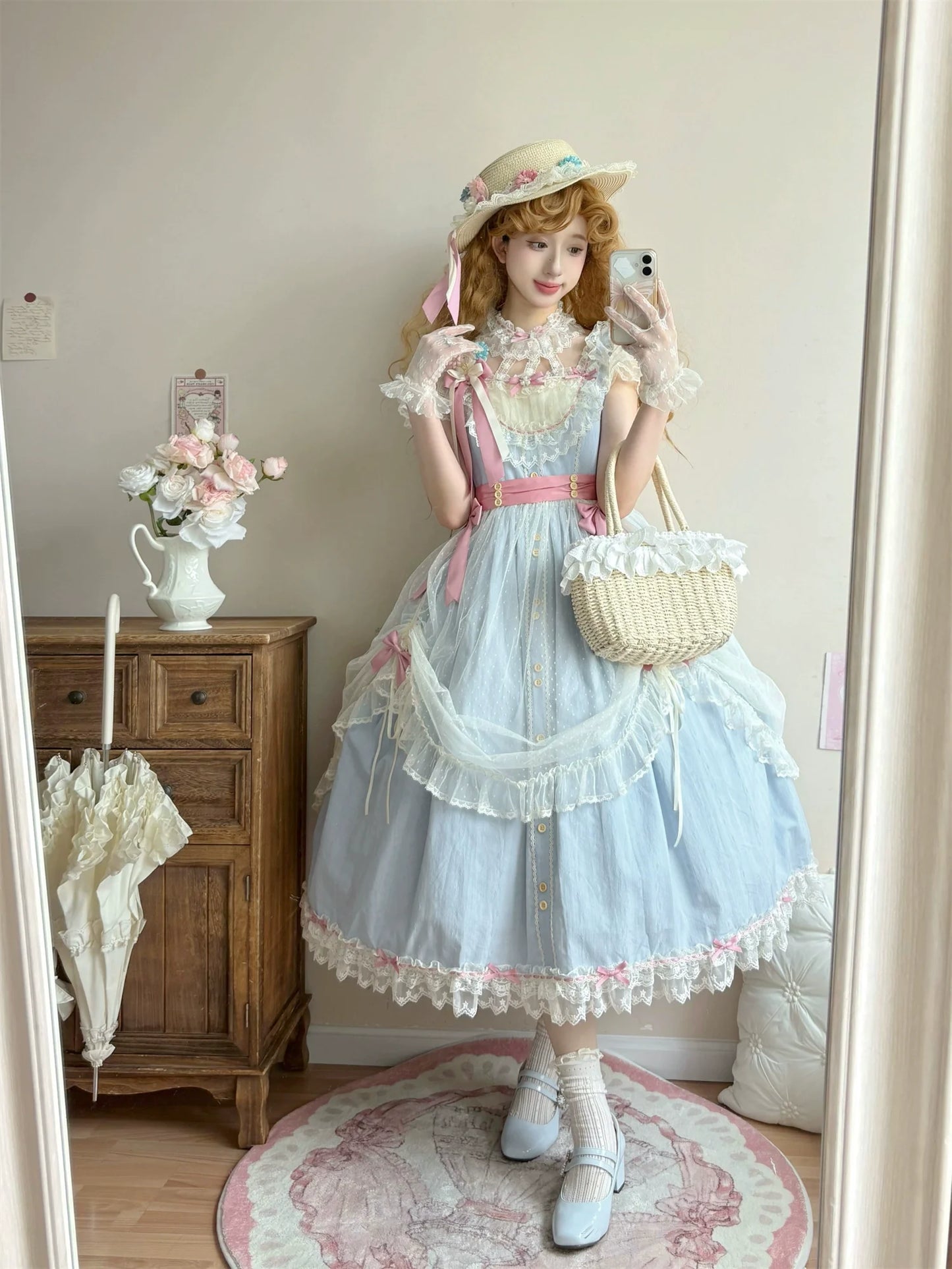 Uncle's Workshop - Fluttering Cherry Spring Strings - Cotton Sweet Lolita JSK Dress