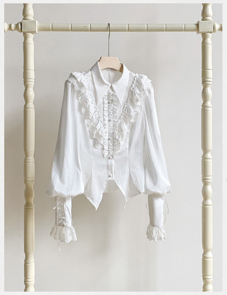 With PUJI - Charlotte - Elegant Lolita Blouse Summer Shirt with Lantern Sleeves